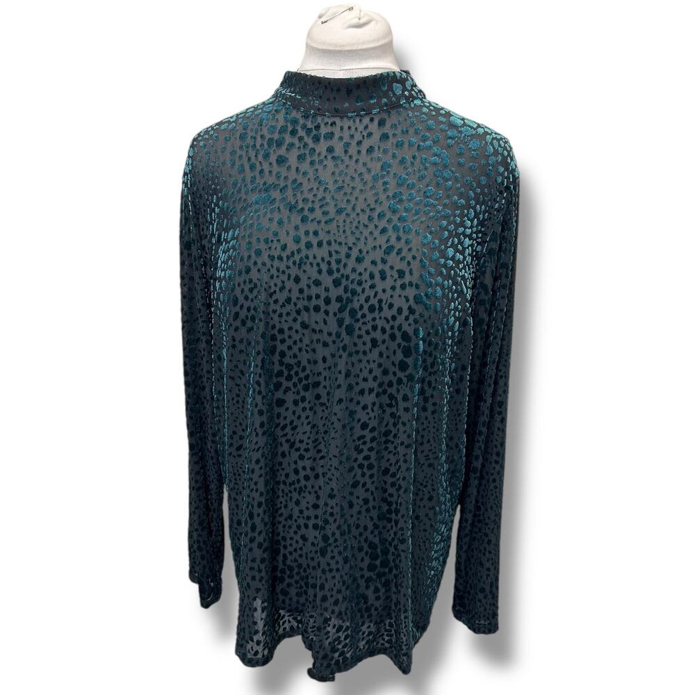 Lane Bryant Women’s Long Sleeve Mock Neck Burnout Velvet Cobra Blouse Teal 22/24